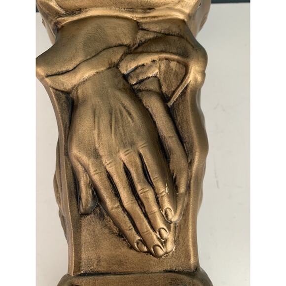 Vintage Ceramic Praying Hands Vase or Candle Stand Gold Hand Painted 1974 Signed - Picture 10 of 11